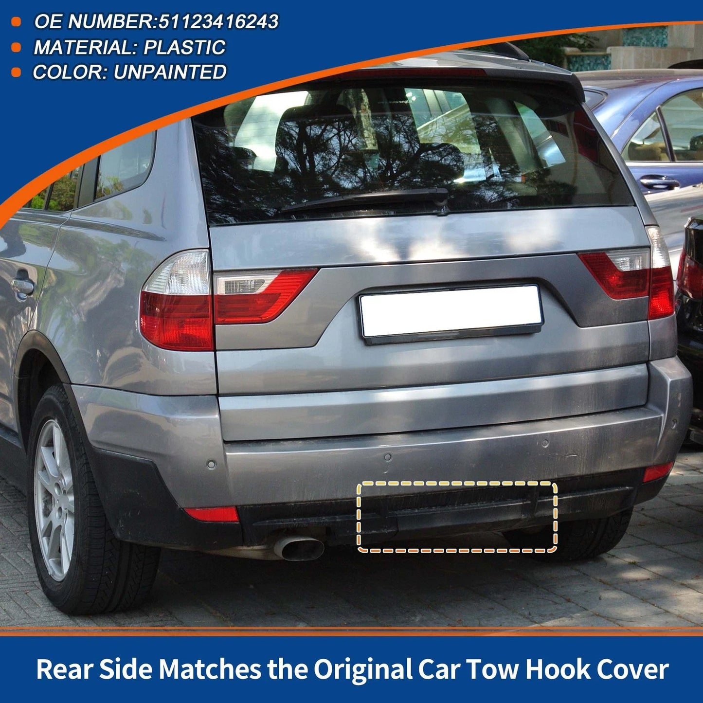 Rear Tow Hook Cover for BMW X3 E83 2006-2010 (2 x Covers) Unpainted