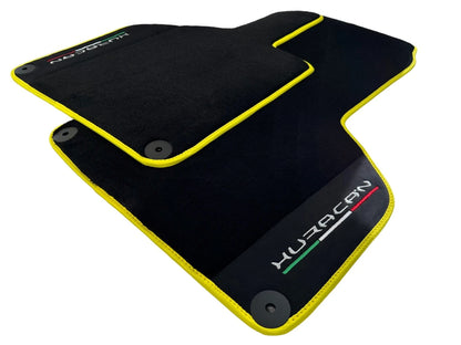 Black Floor Mats for Lamborghini Huracan with Alcantara Leather & Yellow Trim