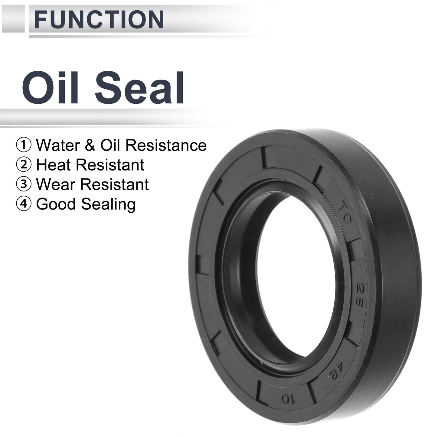 Oil Seal 28x48x10mm Rotary Shaft Seal TC Ring Nitrile Rubber Black 5 Pcs