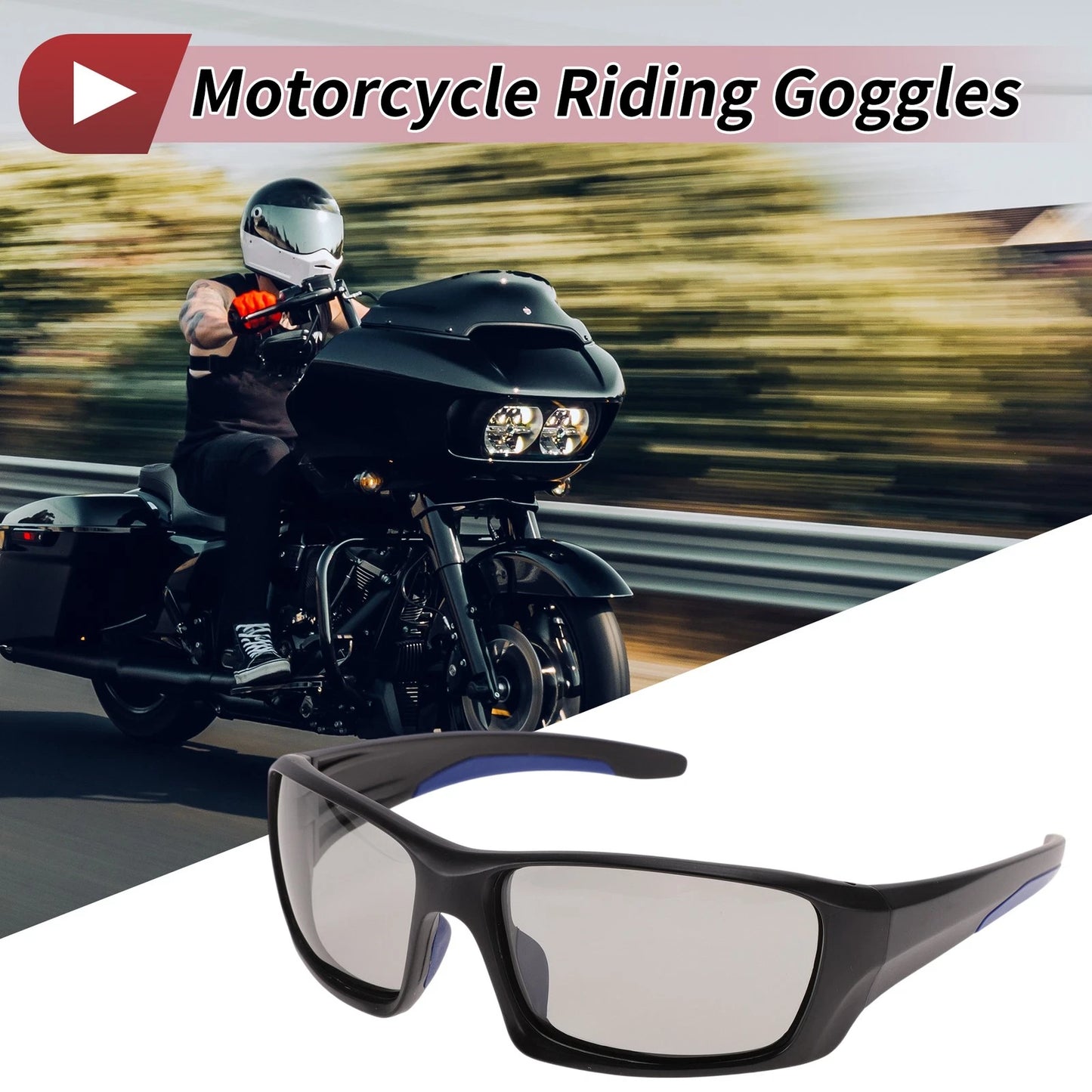 Goggles Light Gray Lens Black Frame Tri-acetel Cellulose for Motorcycle Riding