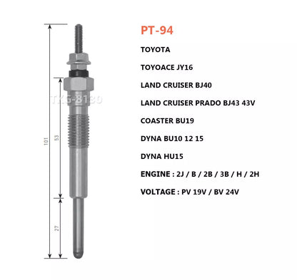 4 x Glow Plugs for Toyota Toyoace, Land Cruiser, Prado, Dyna, Coaster (2000-2023)