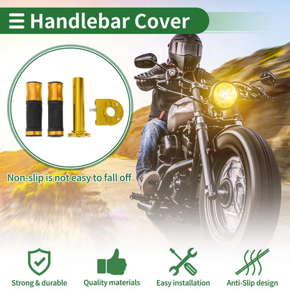 Motorcycle Hand Grips Cover Kit Handlebar End Grips Rubber Gold Tone 1 Set