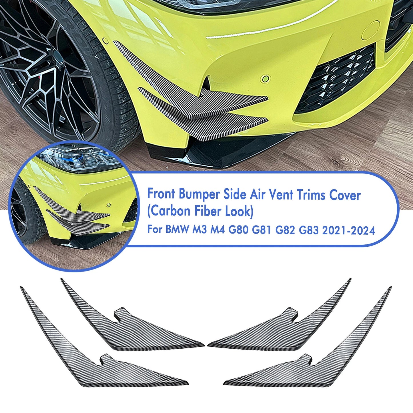 4 x Carbon Look Front Side Air Vent Trims for BMW M3 M4 G80 G81 G82 G83 (2021-2024)