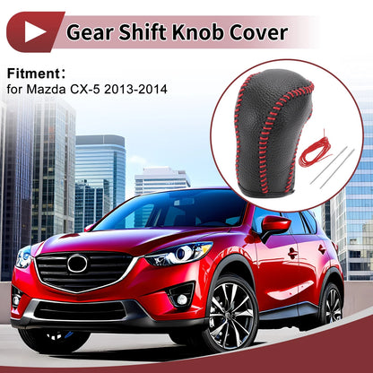 Car Gear Shift Knob Cover for Mazda CX-5 Black Red Faux Leather (2012-2023)