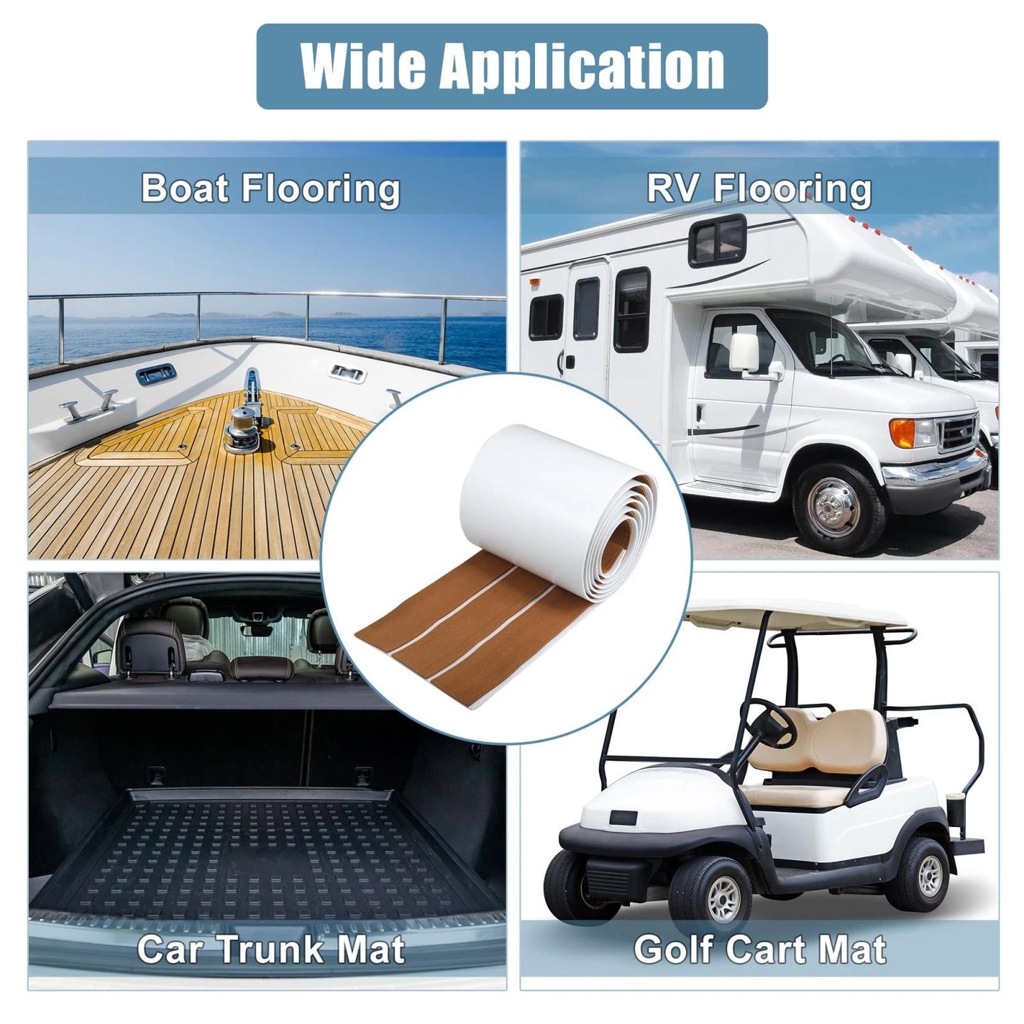 95"x7" EVA Faux Teak Decking Sheet Carpet Mat for Boat Yacht Marine Brown White