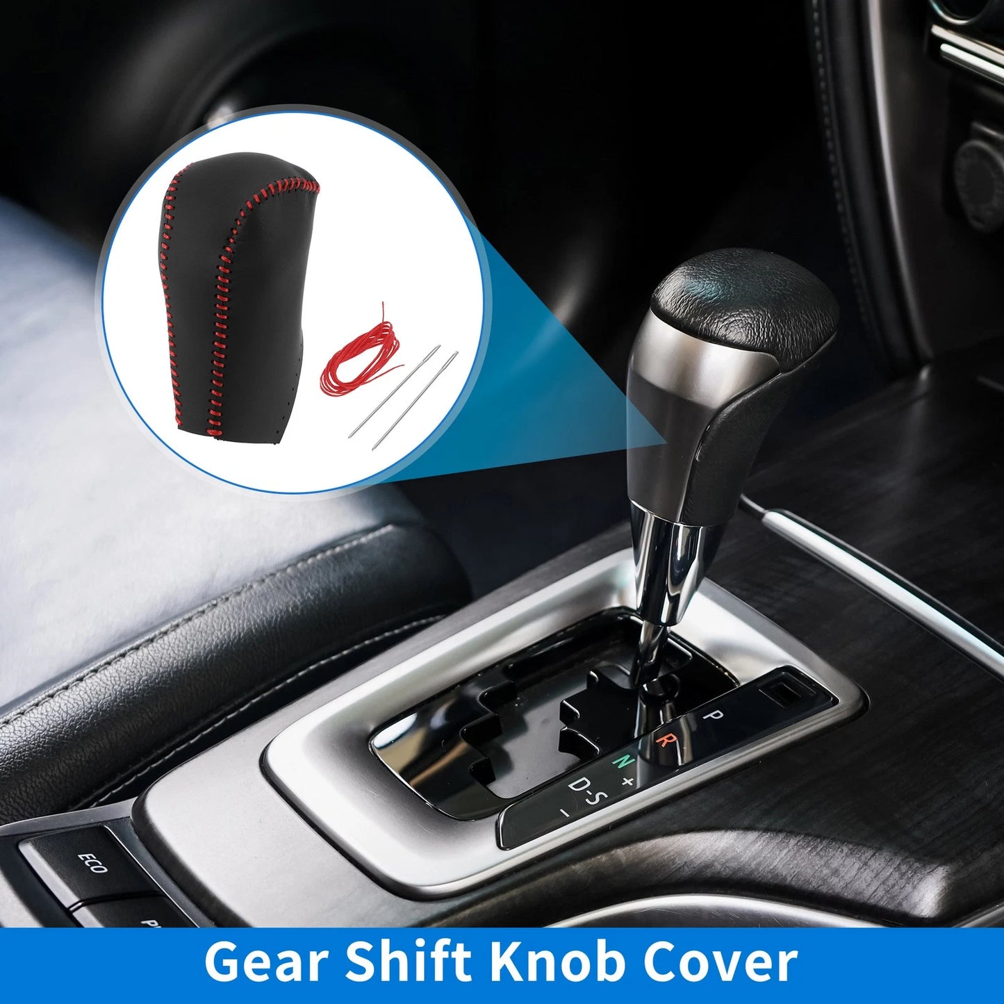 Car Gear Shift Knob Cover for Toyota RAV4 (2013-2016) Black Red Faux Leather