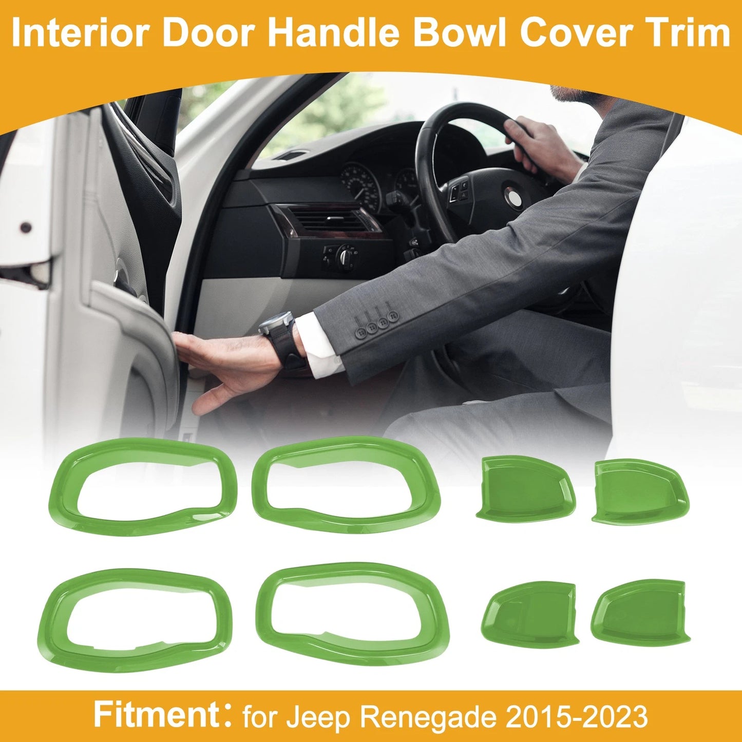 Interior Door Handle Bowl Cover Trim for Jeep Renegade (2015-2023) 4 x Green ABS