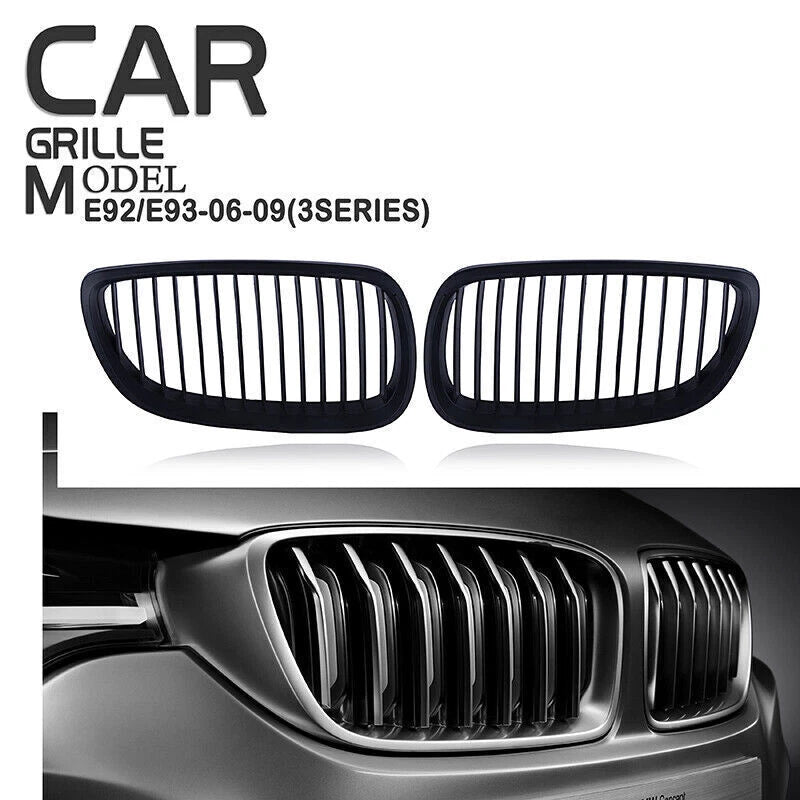Matte Black Front Kidney Grilles for BMW E92 E93 M3 328i 335i (2006-2009)