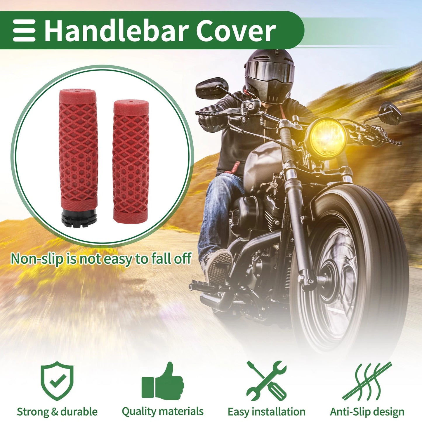 25mm Hand Grips Cover for Motorcycle Handlebar TPU Dark Red