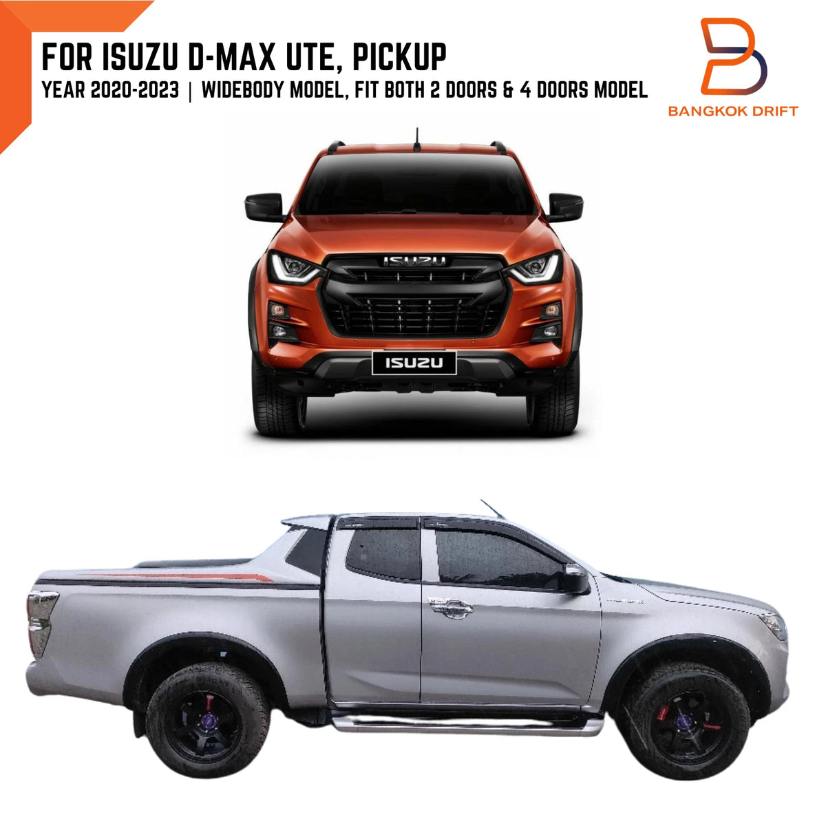 Front Slim Matte Black Fender Flare Arch for Isuzu D-Max Ute (2020-2023)