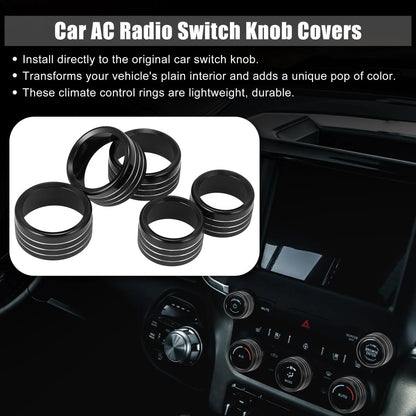 5pcs Black AC Radio Switch Knob Covers for Dodge Ram 1500 (2018-2020)
