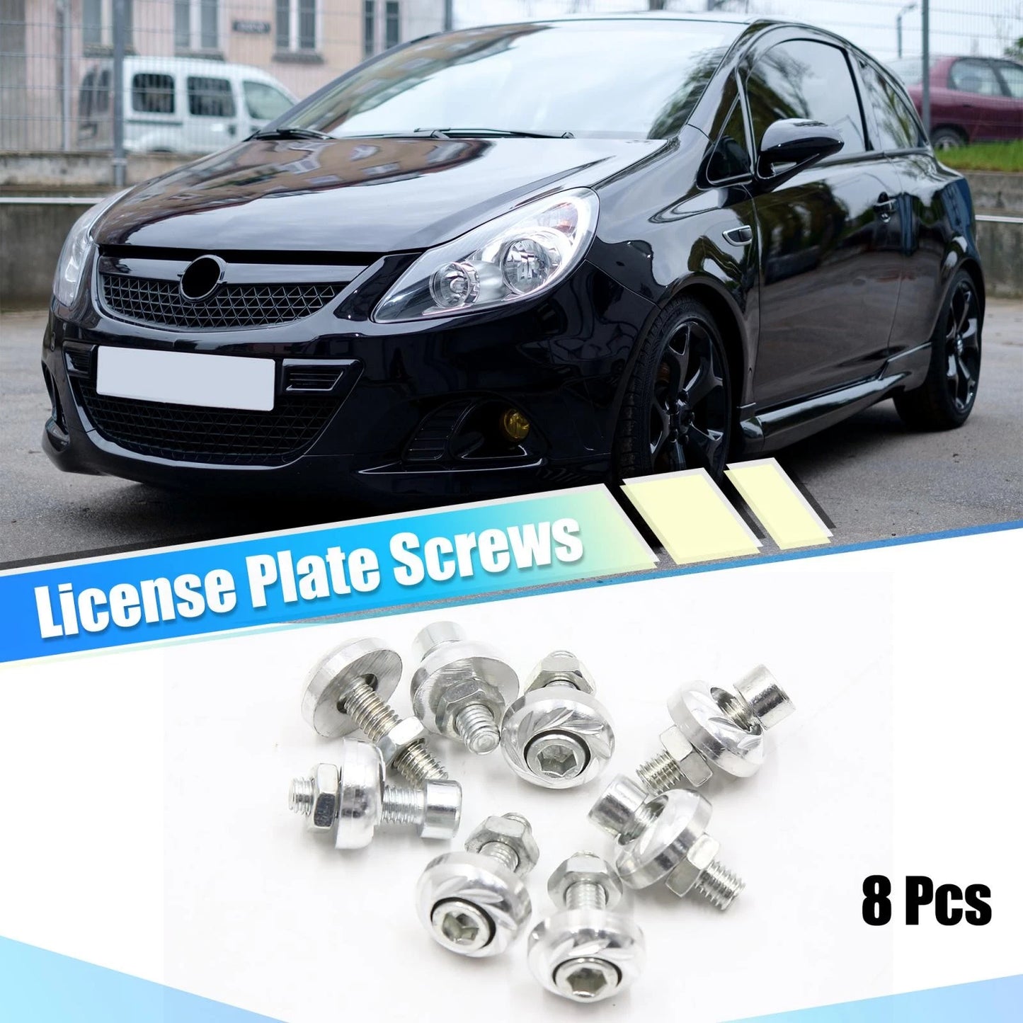 8pcs Aluminum Alloy License Plate Bolt Screw Nuts Silver Tone for Car Motorcycle