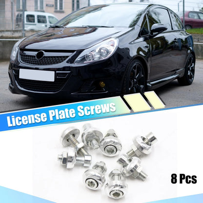 8pcs Aluminum Alloy License Plate Bolt Screw Nuts Silver Tone for Car Motorcycle