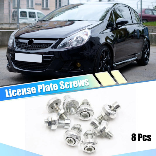 8pcs Aluminum Alloy License Plate Bolt Screw Nuts Silver Tone for Car Motorcycle