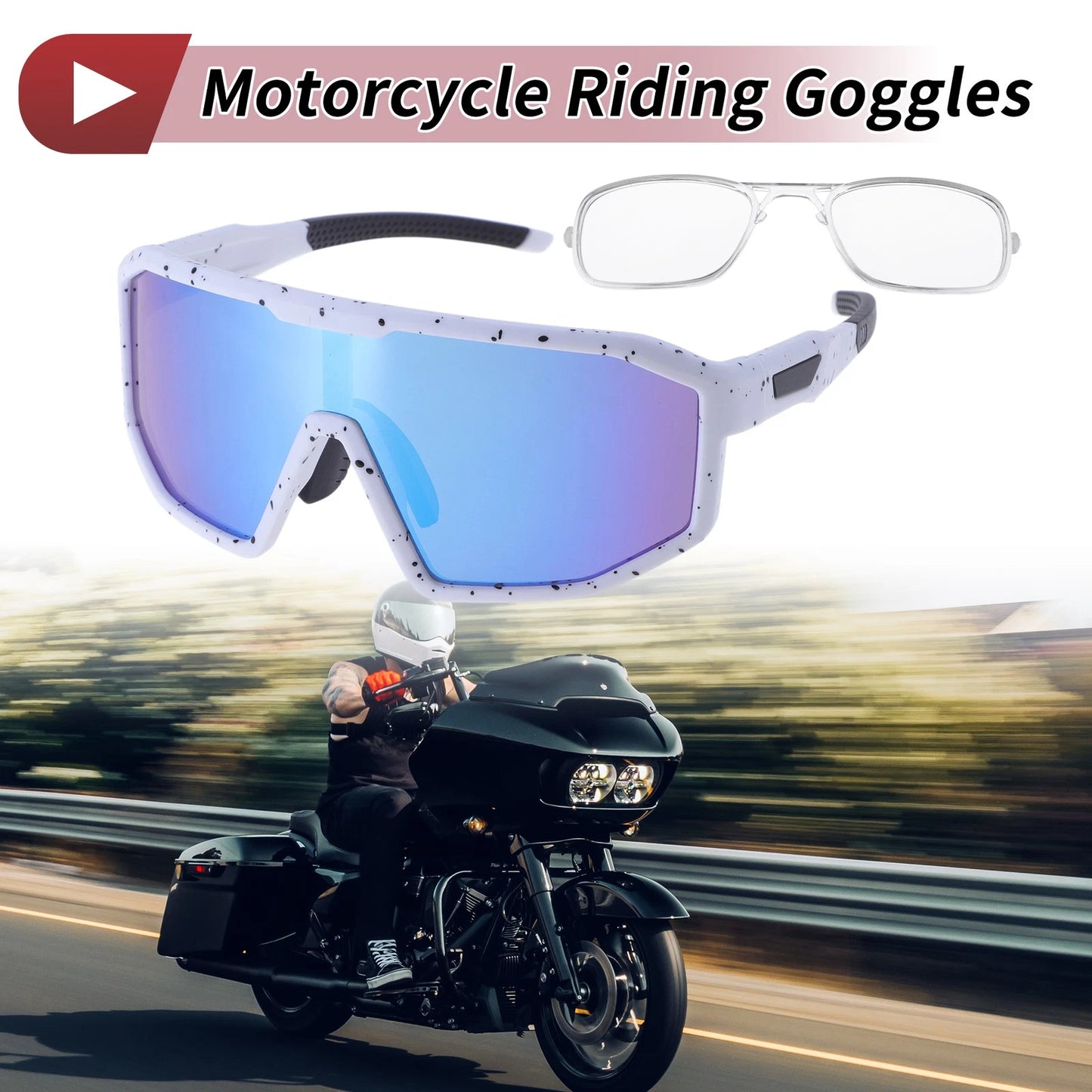 Goggles / 1 x Riding Goggles Blue Lens White with Black Spots for Motorcycle