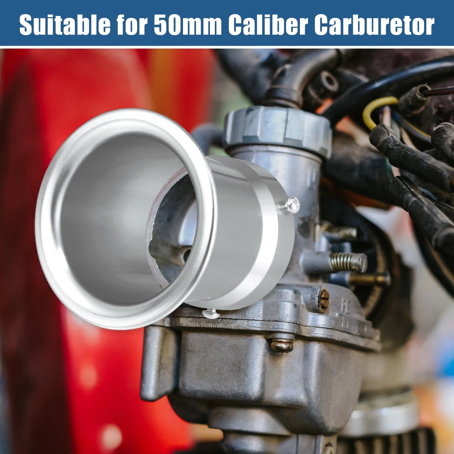 50mm Motorcycle Velocity Stack Carburetor Air Filter Funnel Silver Tone