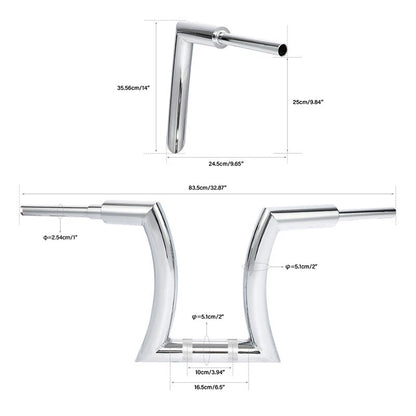 14in Rise 2in Hanger Bar Risers for Harley Softail Chrome