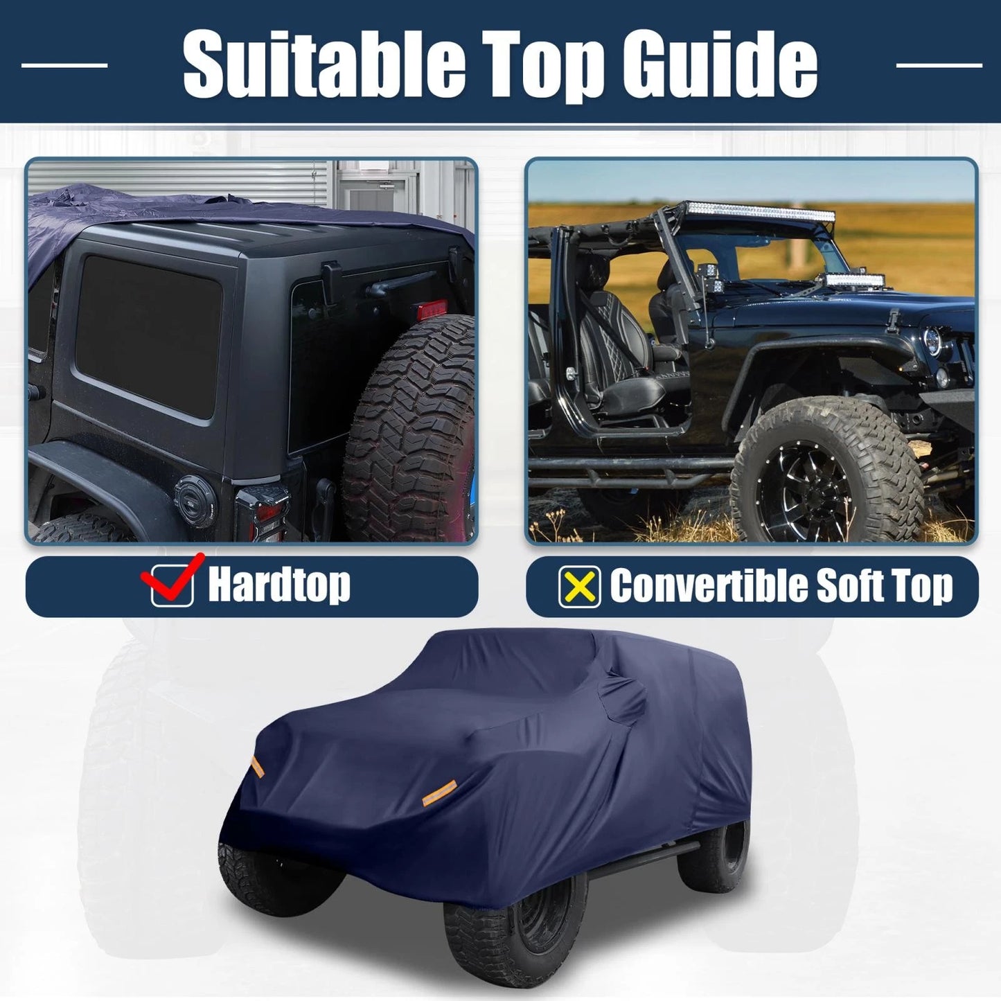 SUV Car Cover for Jeep Wrangler JK JL 2 Door 2007-2021 Waterproof Navy Blue