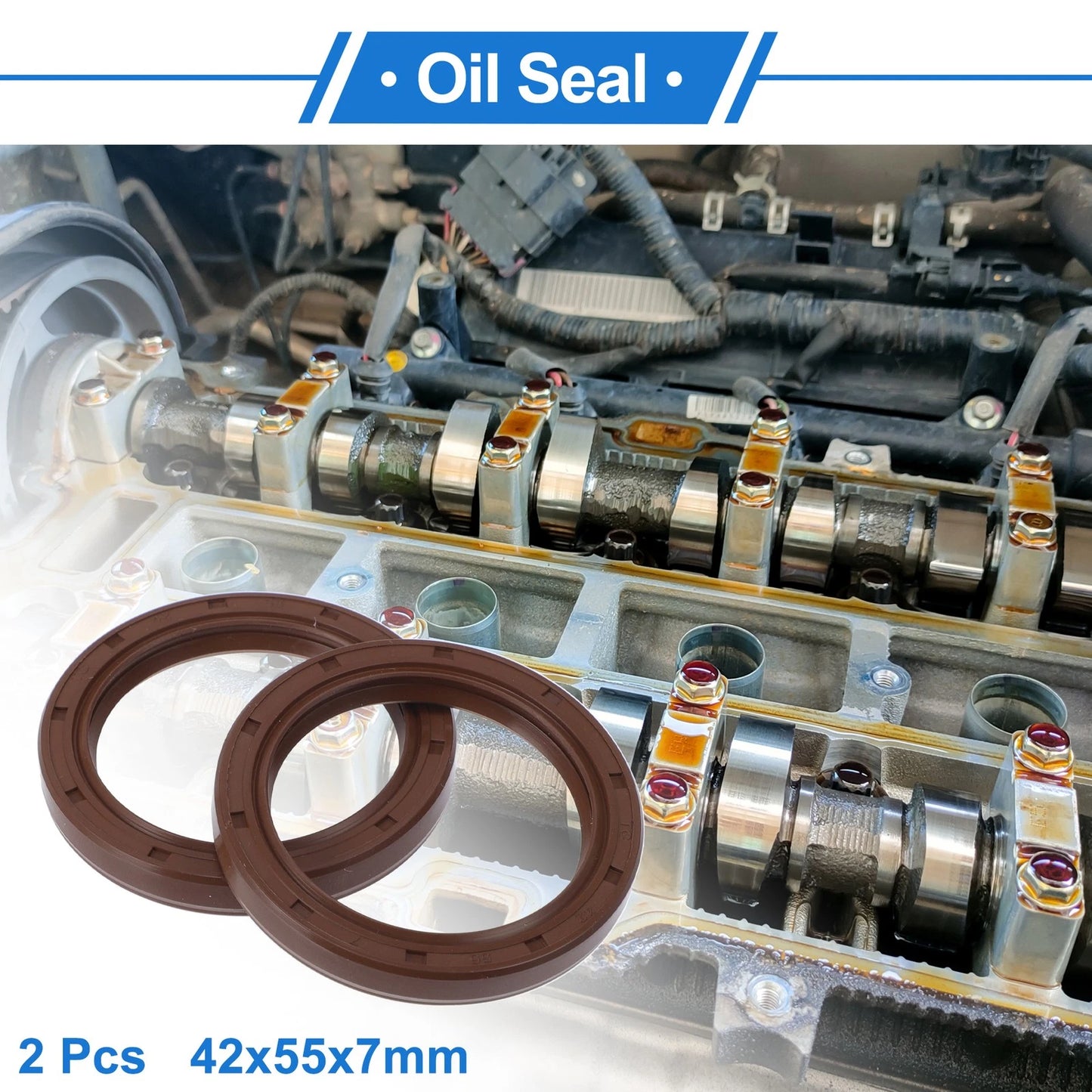 Oil Seal / 2 x 42x55x7mm / Rotary Shaft Seal FKM Rubber Brown for Car