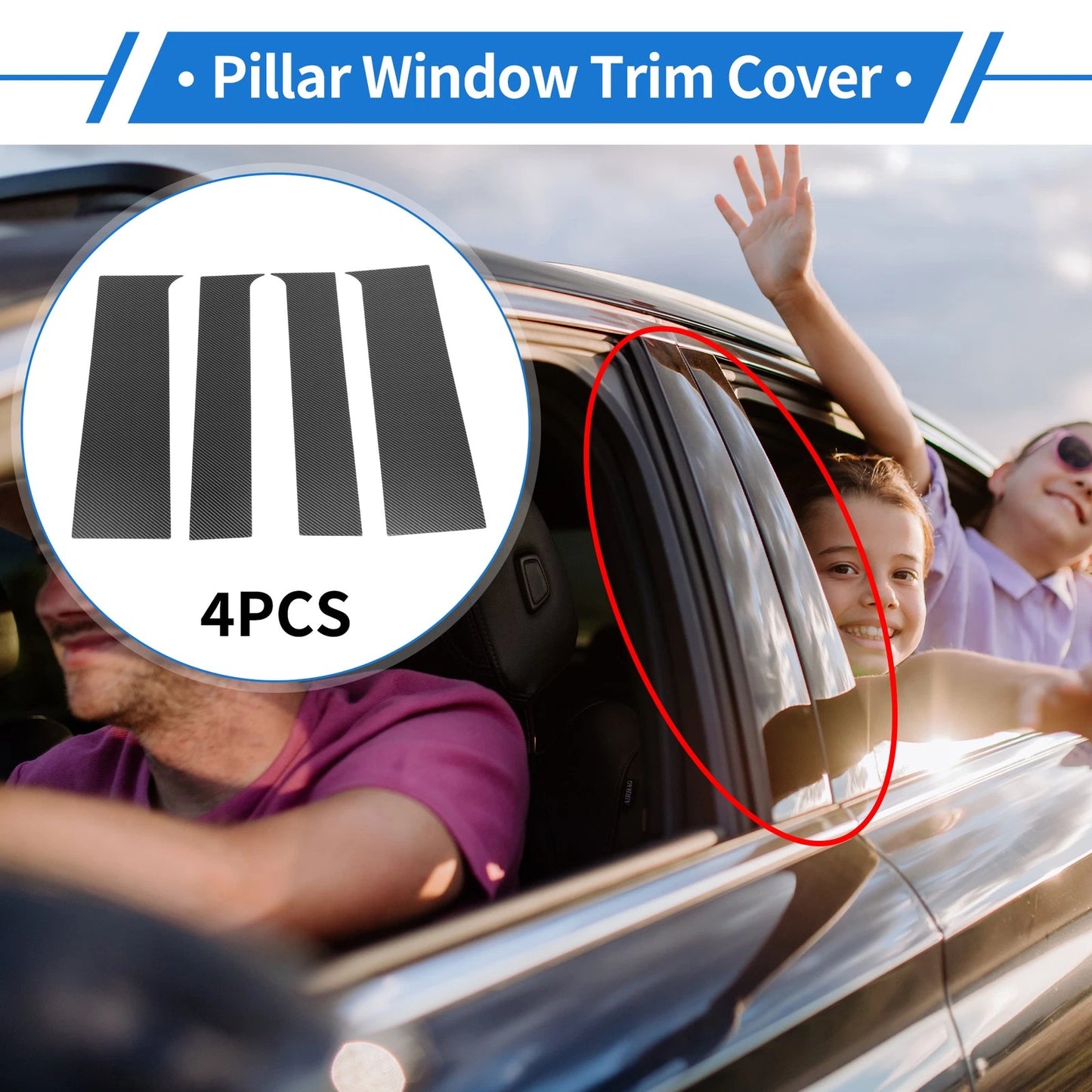 4 x Door Pillar Window Trim Black Carbon Fiber for Chevy Colorado (2015 - 2020)