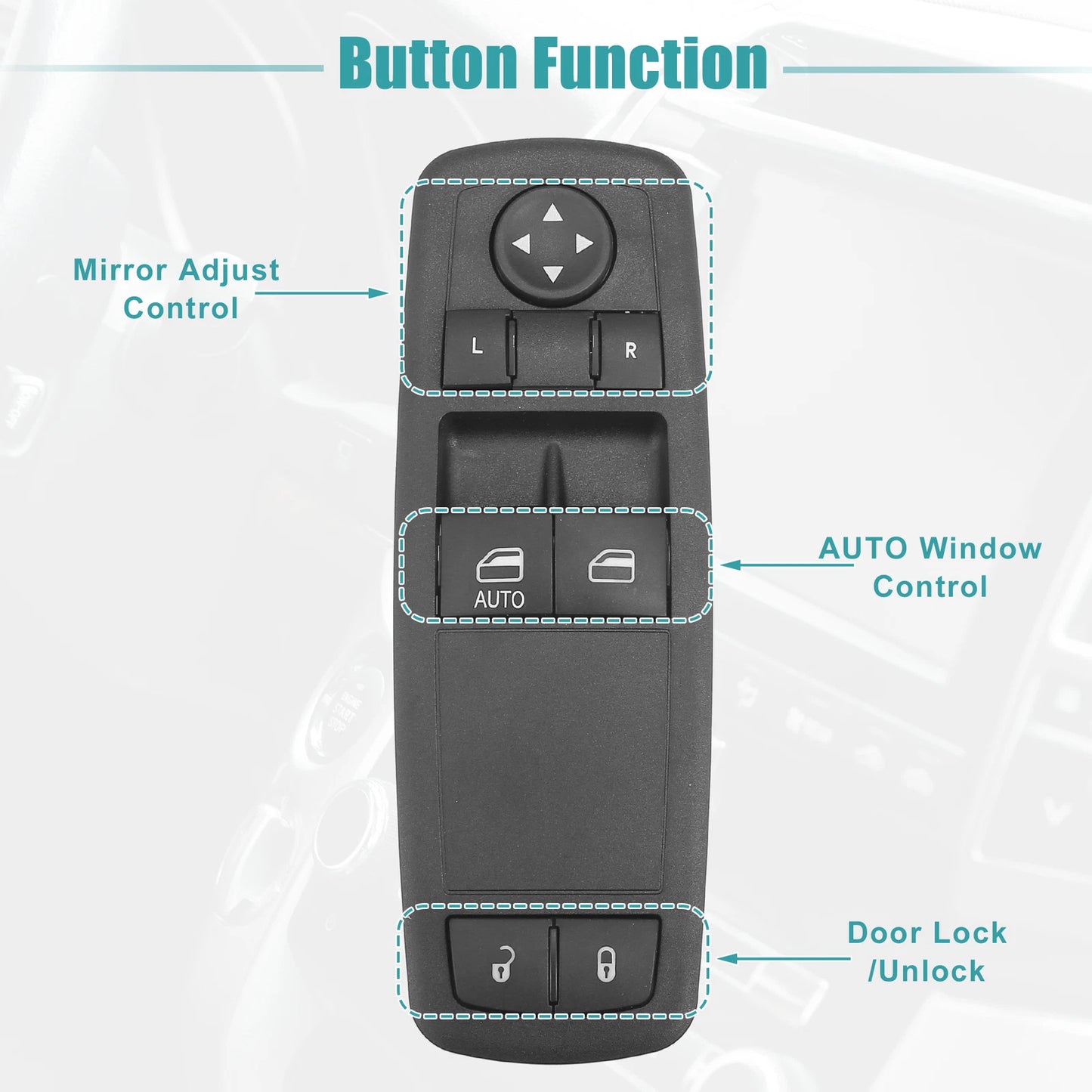 Front Power Window Switch Control for Chrysler 7-Button Black