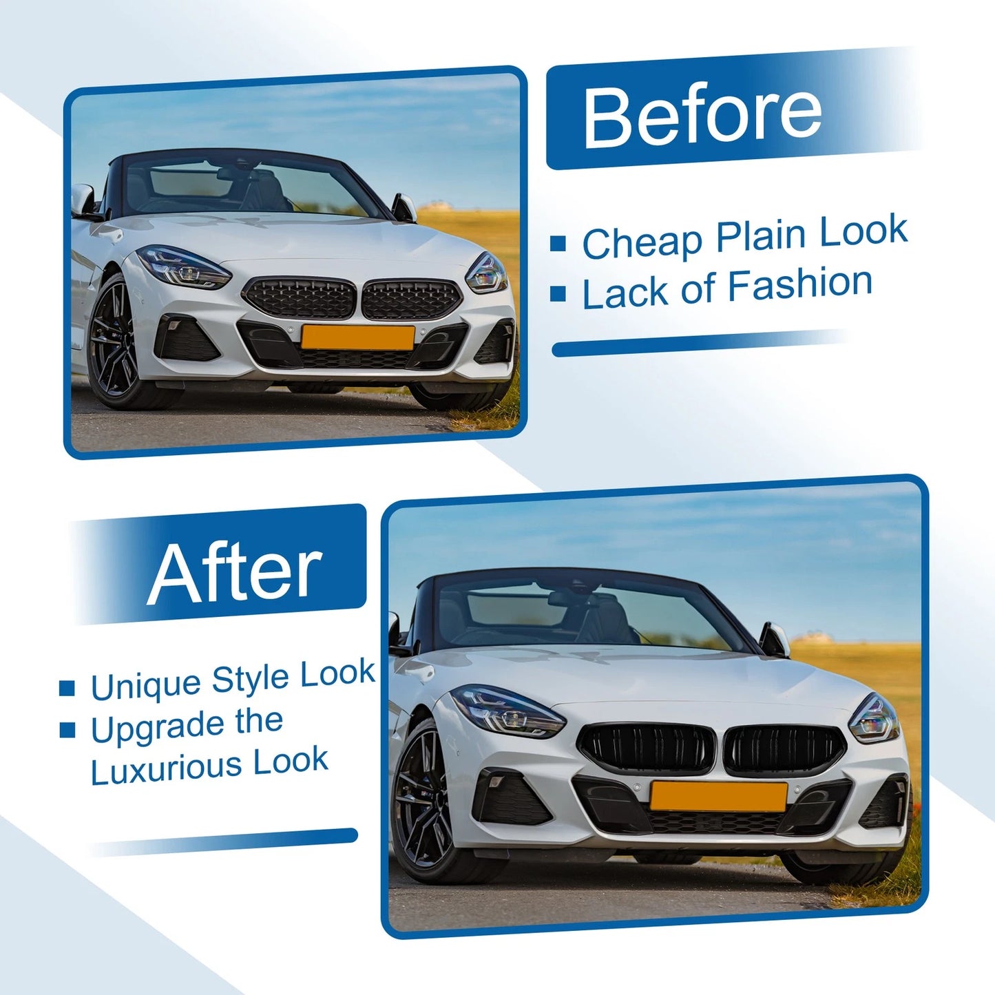 Front Upper Bumper Grille for BMW Z4 G29 2018-2024 2 x Slat