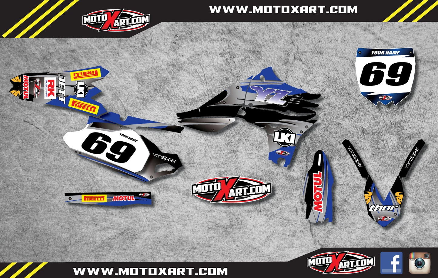 Custom Graphic Kit - Blue Steel for Yamaha YZ 450F (2010-2013) Stickers