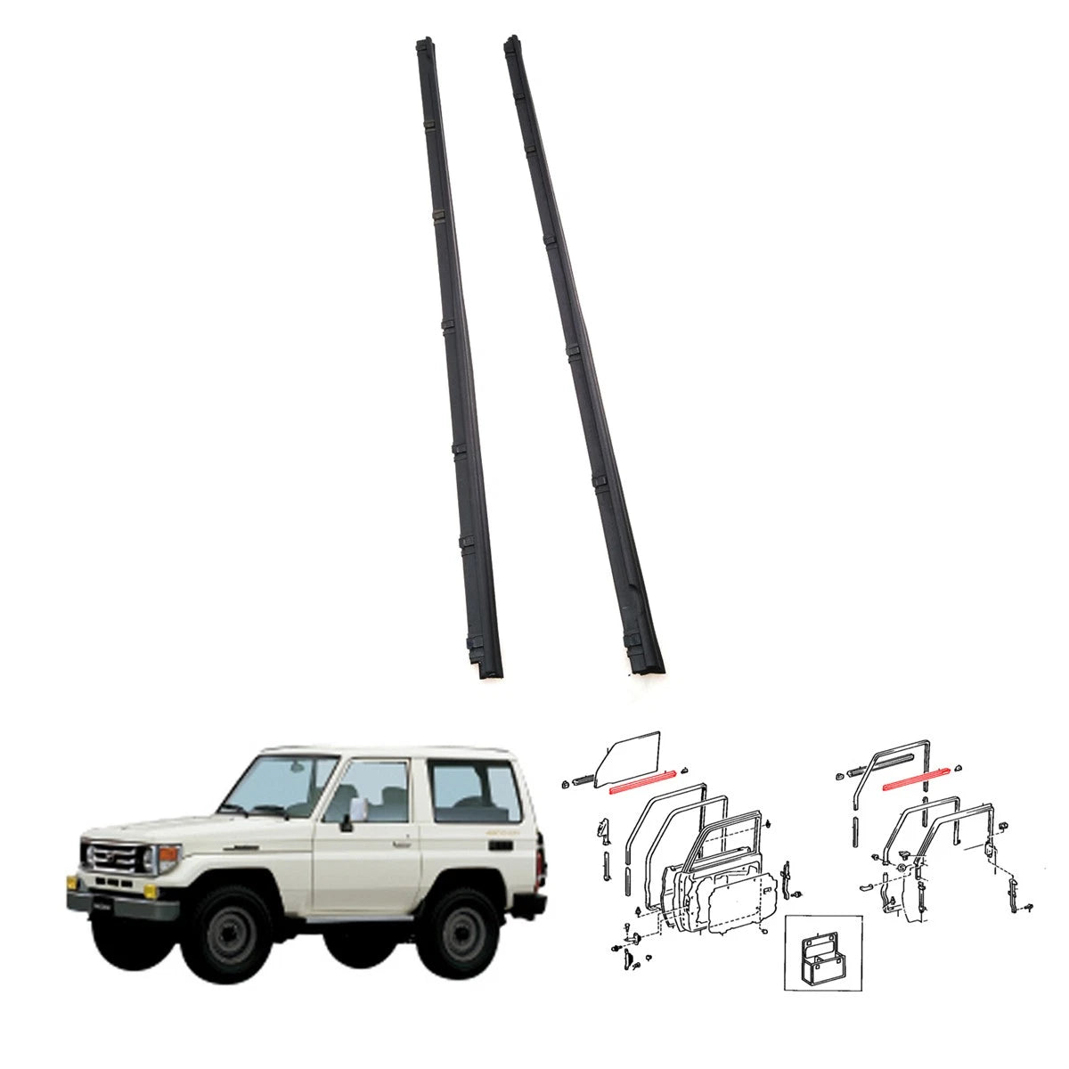 FR Door Glass Inner Weatherstrip for Toyota Land Cruiser LJ72 HDJ78 RJ73