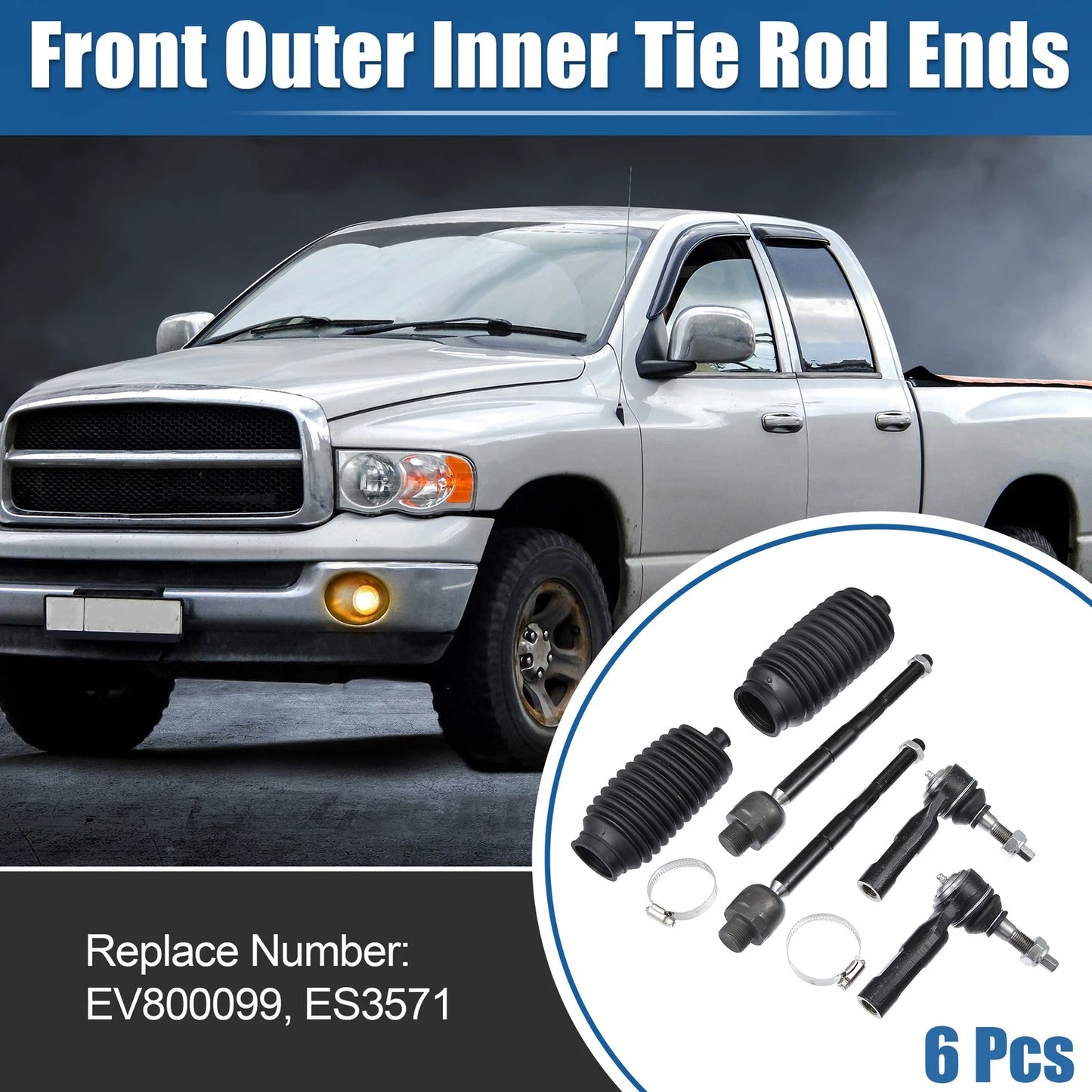 6 x Front Inner/Outer Tie Rod End Links for Dodge Dakota (2005 - 2010)