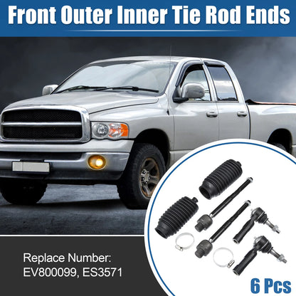 6 x Front Inner/Outer Tie Rod End Links for Dodge Dakota (2005 - 2010)