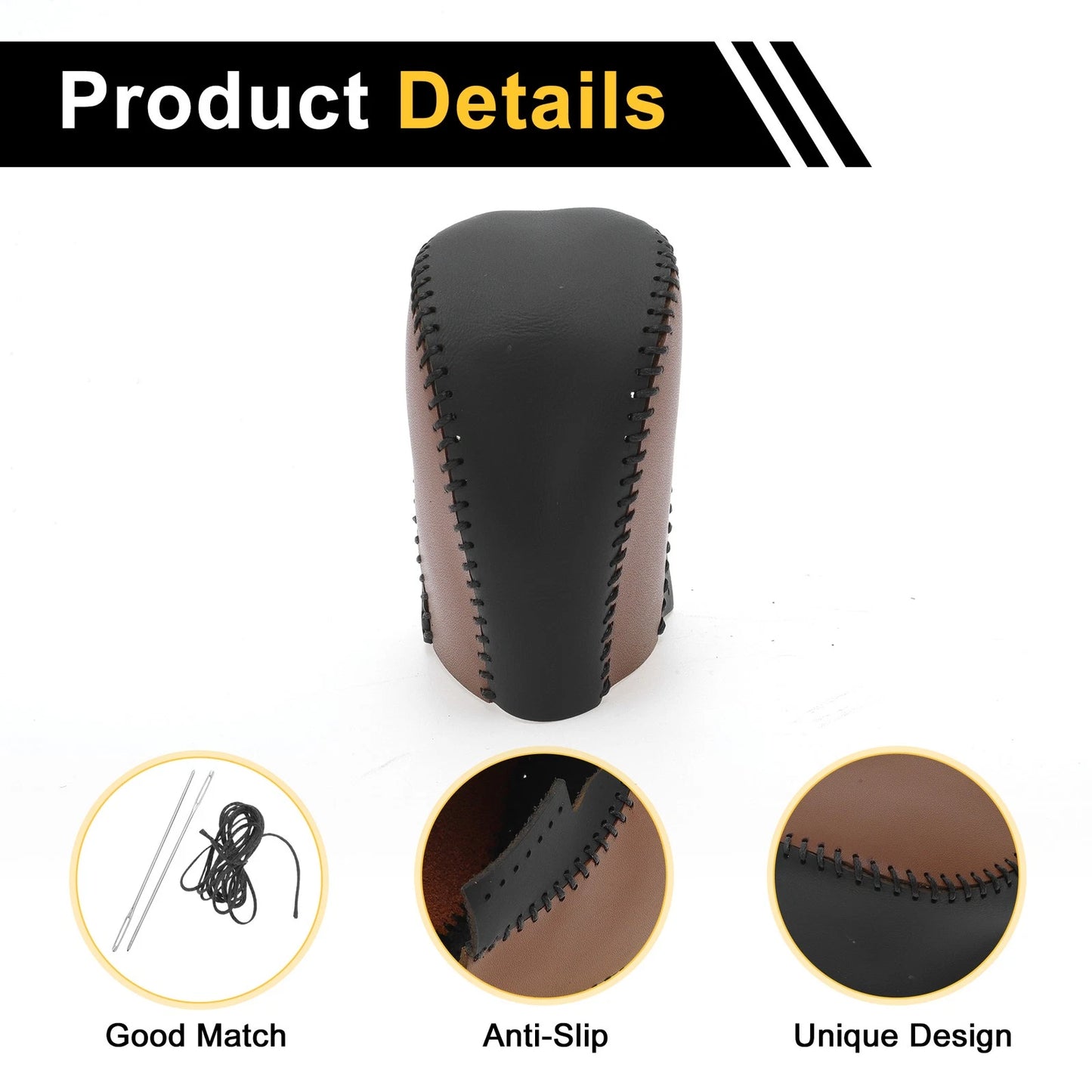 Gear Shift Knob Cover for Honda Civic 2016-2021 Black Brown Faux Leather
