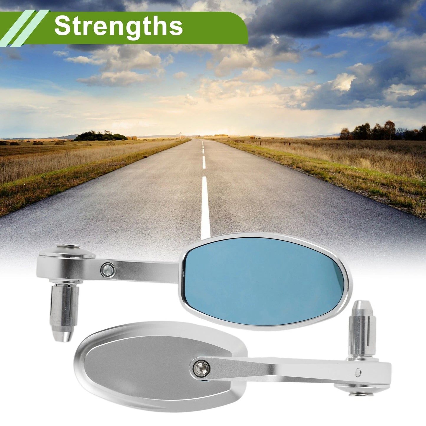 Motorcycle Rear View Mirrors 1 x Set Oval Shape Silver Tone Aluminum Alloy for All Models