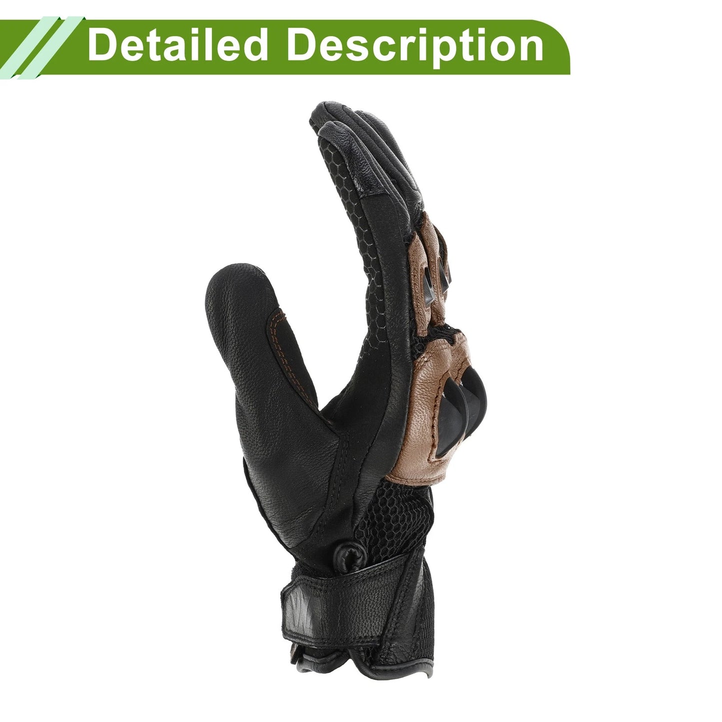M 1 Pair Motorcycle Gloves Breathable Full Finger Goatskin Outdoor Brown