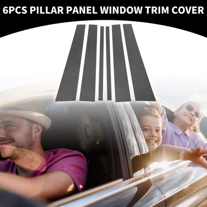 6 Pcs Black Carbon Fiber Car Pillar Window Trim Cover for Ford Expedition (1997-2016)