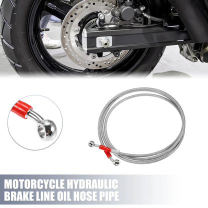 Brake Line 230cm Motorcycle Hydraulic Oil Hose Pipe 28° 0° Silver Tone