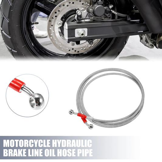 Brake Line 230cm Motorcycle Hydraulic Oil Hose Pipe 28° 0° Silver Tone