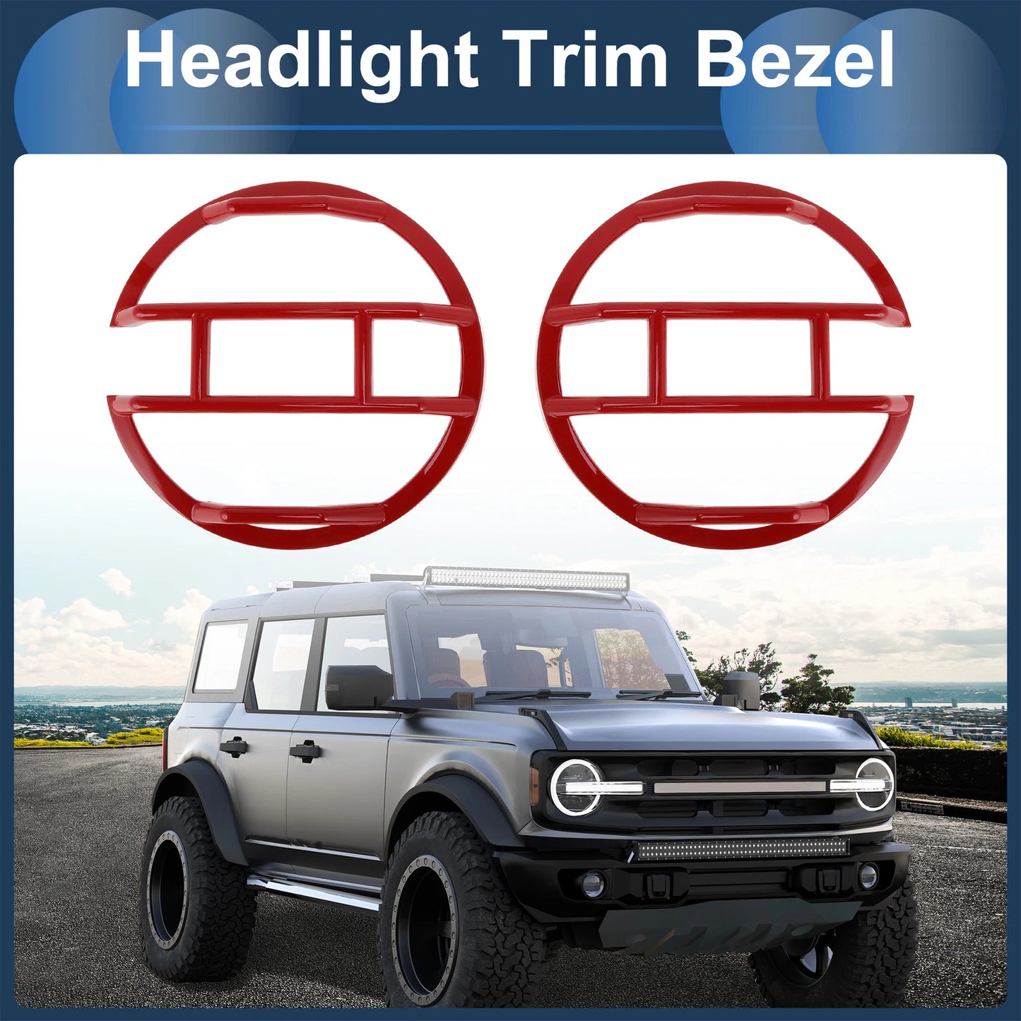 Headlight Trim Bezels for Ford Bronco 2021-2024 (2 x Red)