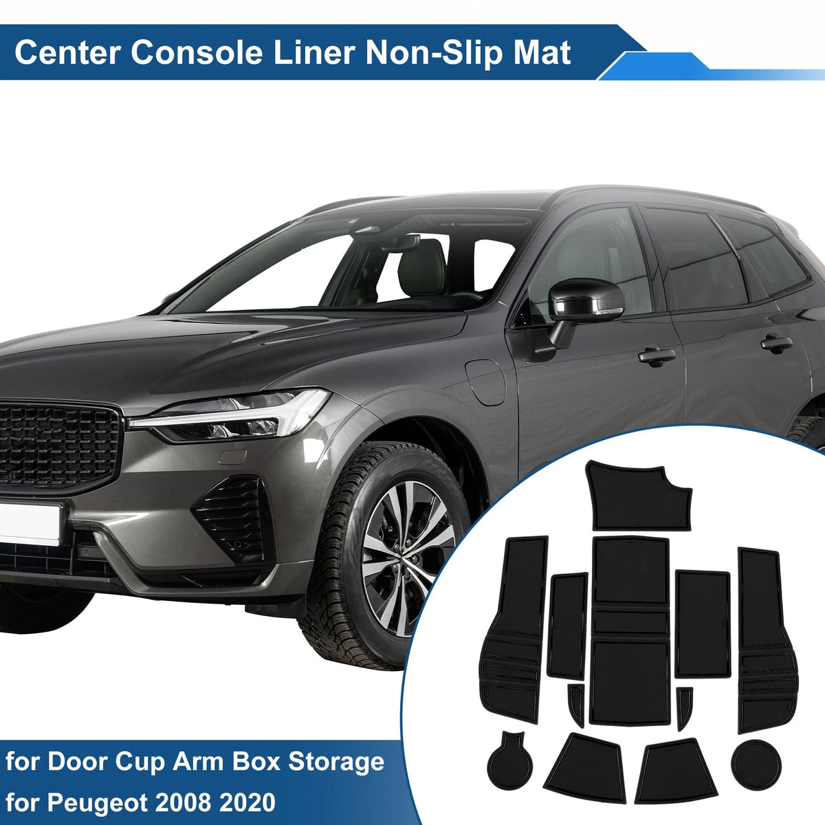 Non-Slip Mat Set for Peugeot 2008 (2020) - 12 Pcs PVC Black