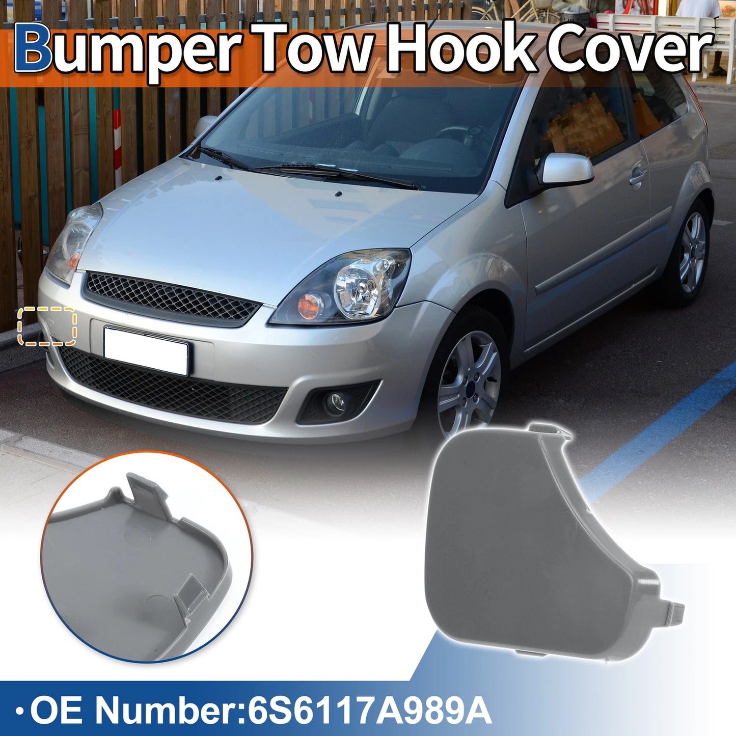 Front Car Bumper Tow Hook Cover for Ford Fiesta MK6 (2008-2017) Unpainted