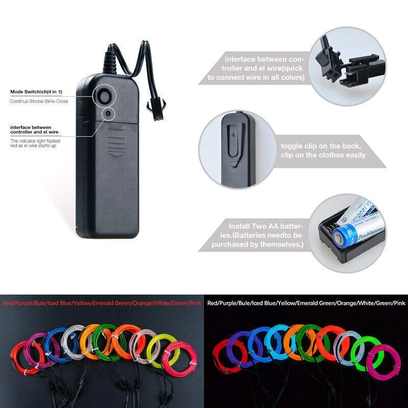 Ice Blue LED Neon Light Glow EL Wire String for Party Decor