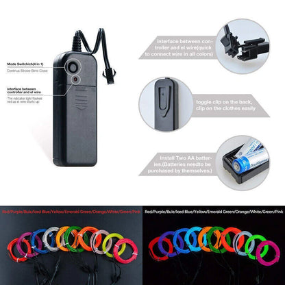 Ice Blue LED Neon Light Glow EL Wire String for Party Decor