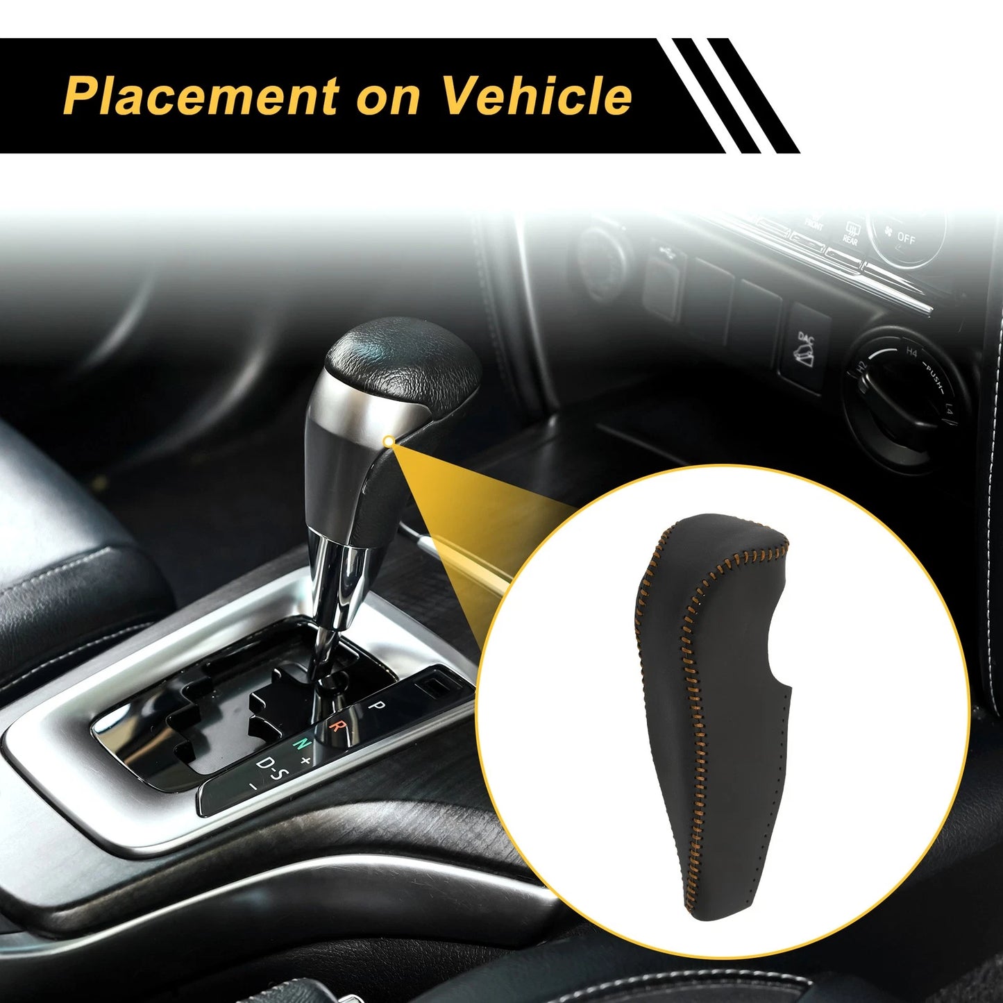 Car Gear Shift Knob Cover for Honda Civic (2006-2011) - Black Brown Faux Leather
