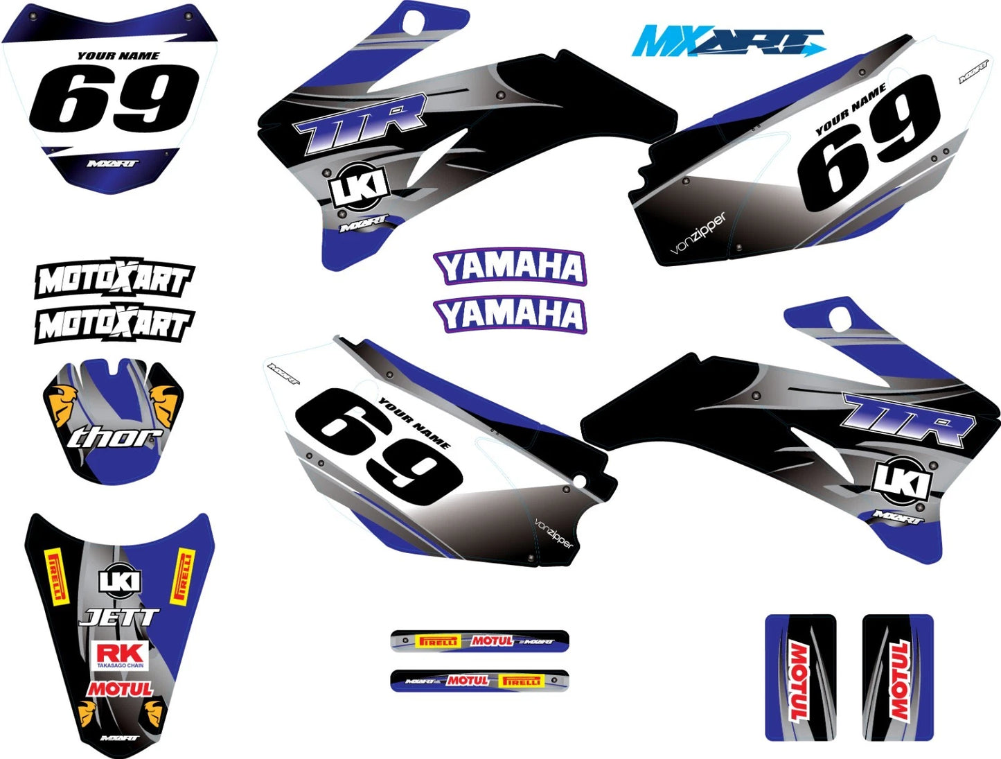Custom Graphic Kit STEEL STYLE Decals Stickers for Yamaha TTR 110 (2008-2023)