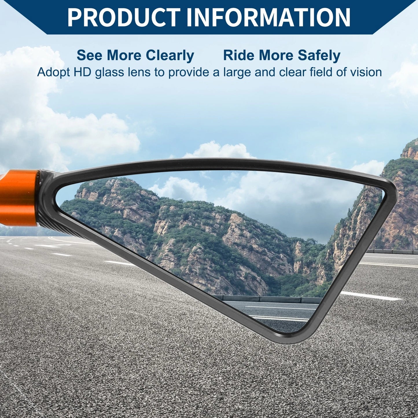 M8/M10 Triangle Rear View Mirrors Aluminum Alloy Black Orange for Motorcycle