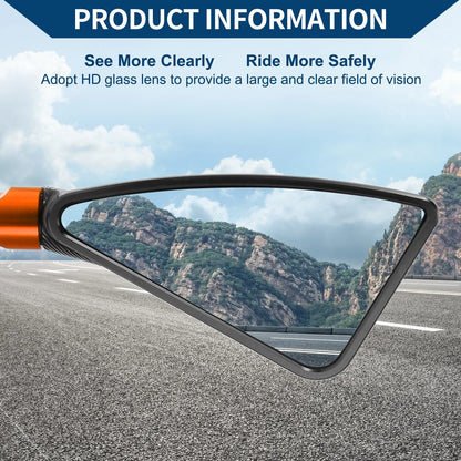 M8/M10 Triangle Rear View Mirrors Aluminum Alloy Black Orange for Motorcycle