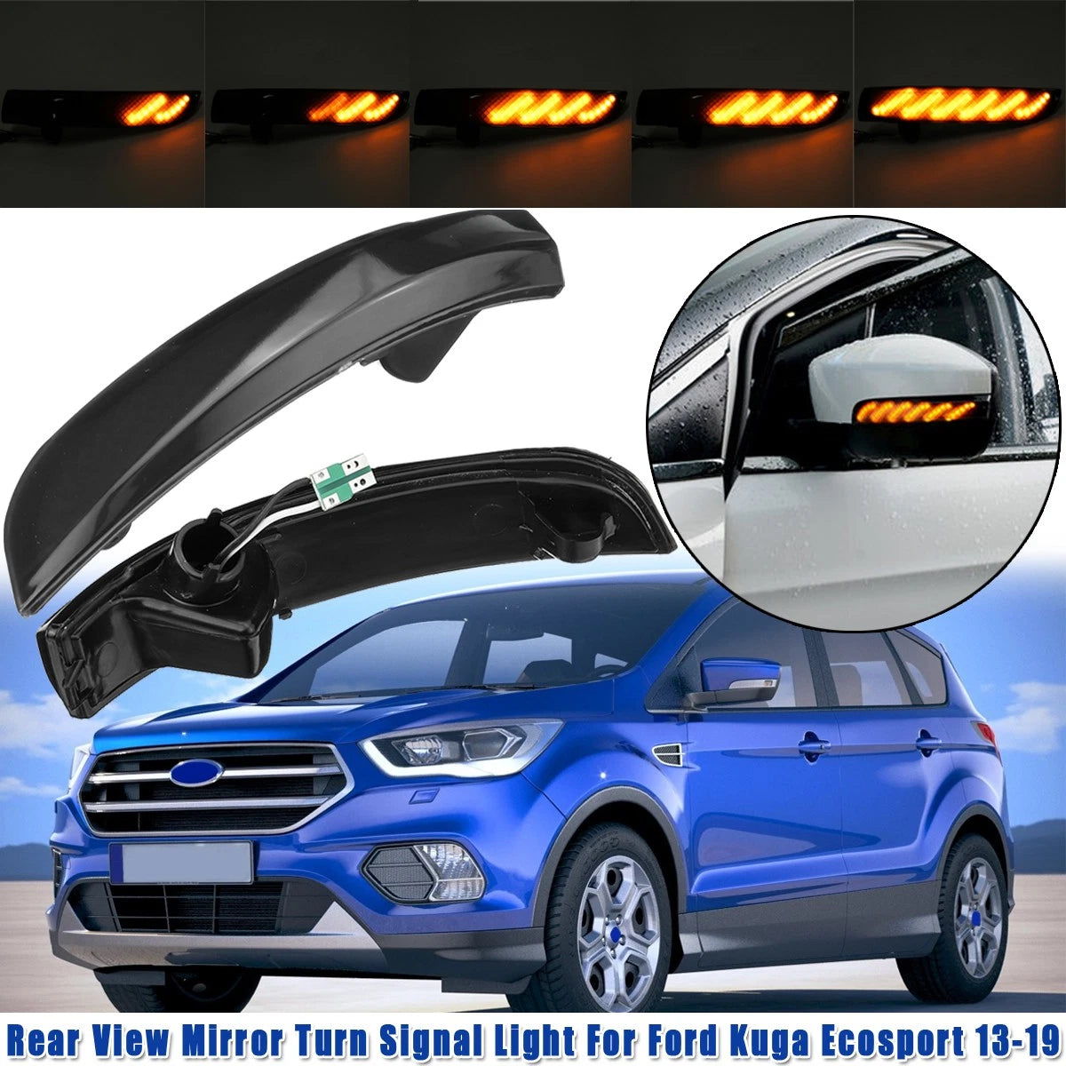 2x Sequential LED Side Mirror Turn Signal Light for Ford Kuga EcoSport (2013–2019)