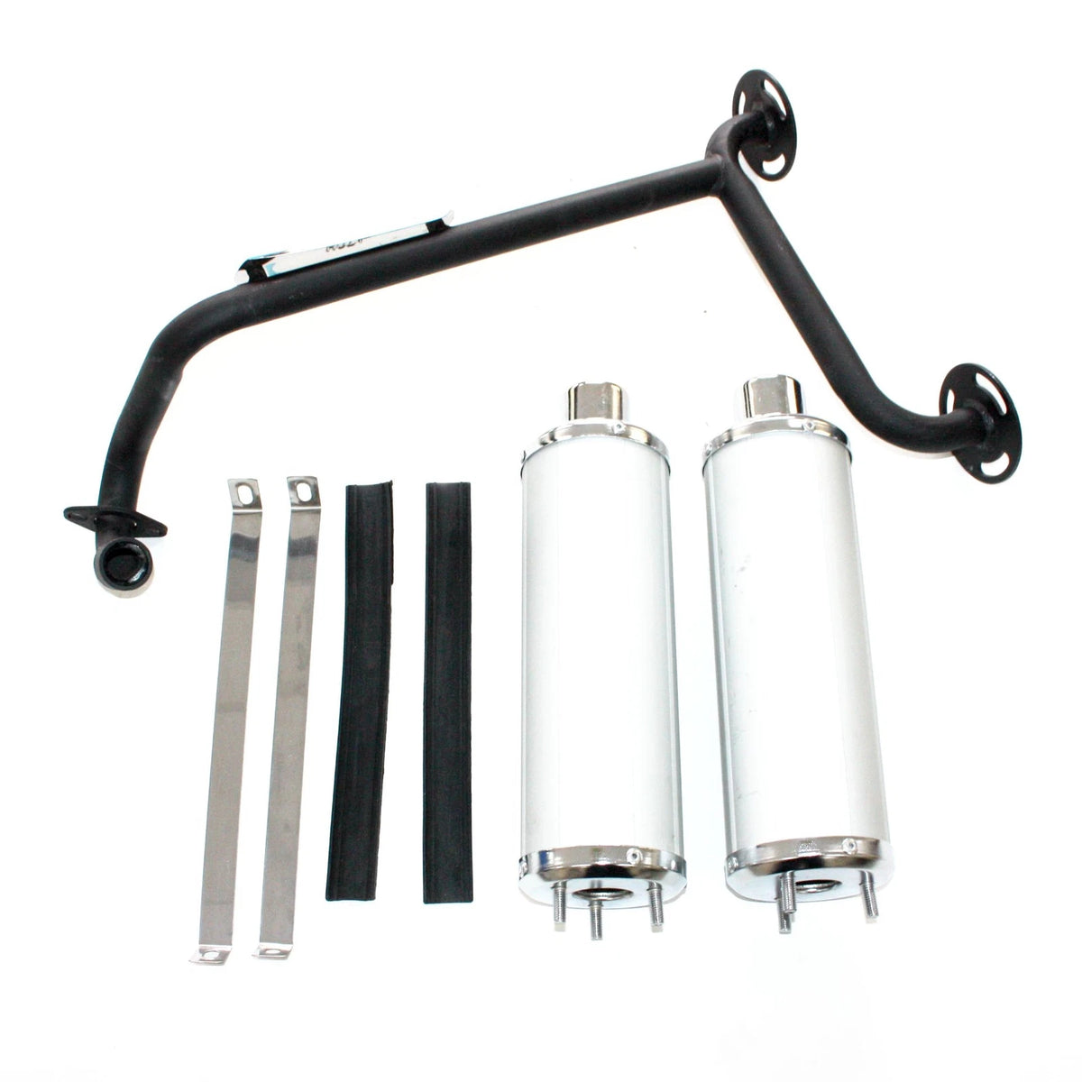 Twin Exhaust Pipe & Silver Alloy Mufflers for 110cc Dinosaur Style Quad ATV