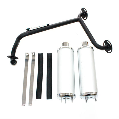 Twin Exhaust Pipe & Silver Alloy Mufflers for 110cc Dinosaur Style Quad ATV
