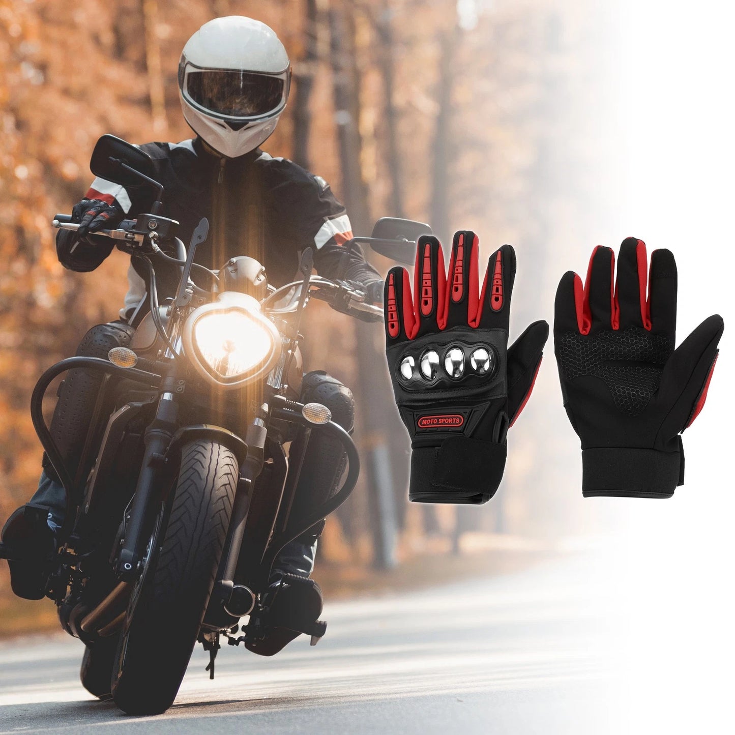 1 Pair Motorbike Gloves Heat Dissipation Gloves Full Finger Black Red Polyester