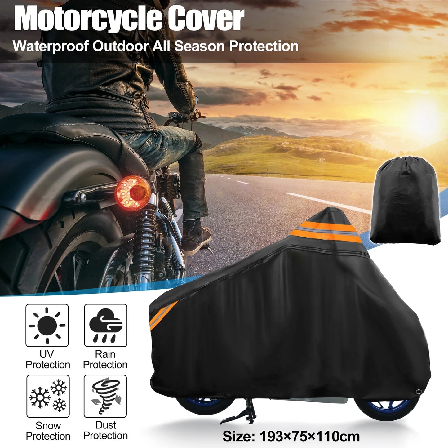 Motorcycle Cover Waterproof Scooter for Honda PCX 125 150 Fits 76in Black